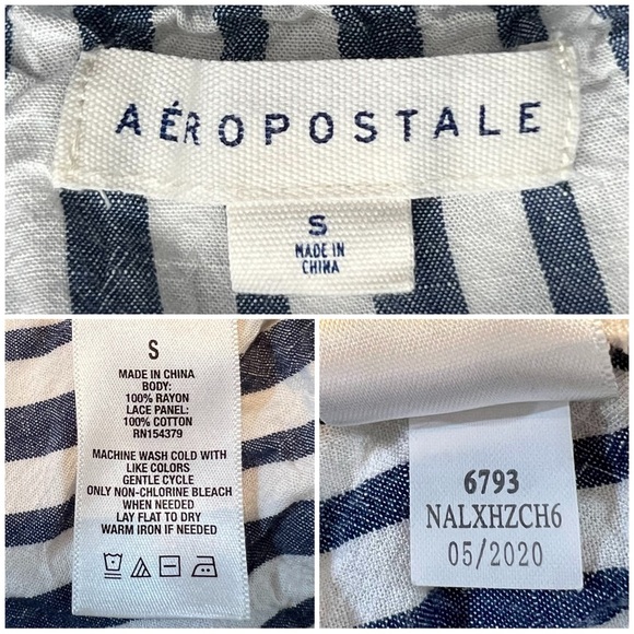 aéropostale Stripe Crocheted Bubble Top Spaghetti Straps Blue White Small S - Picture 5 of 17